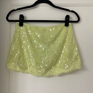 Victorias Secret Yellow Sequin Mini Skirt with lace trim size small